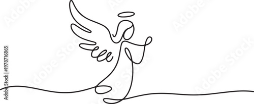 angel continuous one line drawing. One line draw graphic design vector