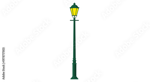 Elegant vintage-style street lamp with warm yellow light glow, an isolated vector graphic element