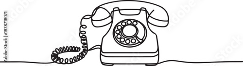 Continuous one line drawing of a retro telephone. Symbol of classic communication devices and historical technology. One line draw graphic design vector