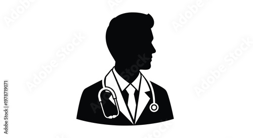 Silhouette of a doctor in profile with a stethoscope around his neck