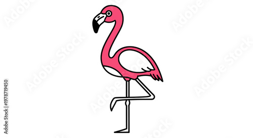 A pink flamingo standing on one leg.