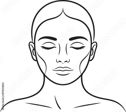 A black and white drawing of a woman's face with closed eyes
