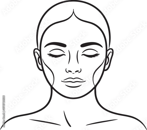 Obraz A black and white drawing of a woman's face with closed eyes