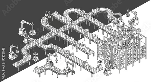 Industrial robotic factory assembly line system.