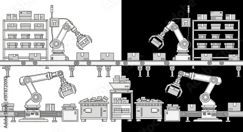 Industrial robotic arms in a factory setting.