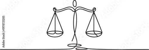 One solid line draws the balance of law and the scope of justice. One line draw graphic design vector