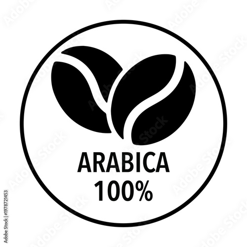 Arabica 100% Coffee Bean Circle Icon – Premium Coffee Badge Black White Vector