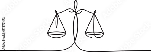 One solid line draws the balance of law and the scope of justice. One line draw graphic design vector