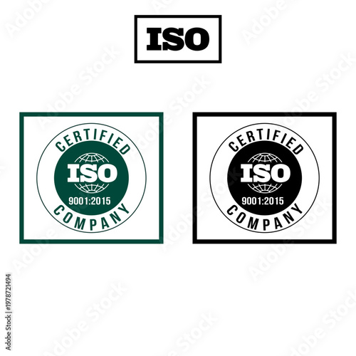 ISO 9001 2015 Certified Company Logo – Quality Management Certification Badge Vector