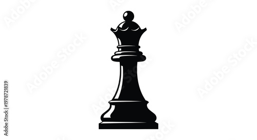 A striking black silhouette of a chess queen stands prominently against a plain white background silhouette high quality