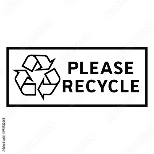 Please Recycle Label – Recycling Symbol Arrow Rectangle Text Badge Icon Vector