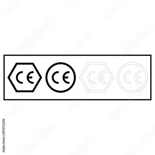 CE Mark Variants Set – EU Compliance Certification Hexagon Circle Outline Symbol Vector