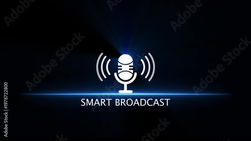 Microphone icon with sound waves and Smart Broadcast text
