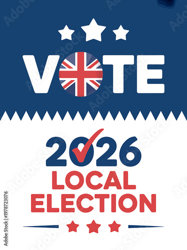 UK local election 2026 vote poster with stars and checkmark symbol