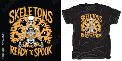 Skeletons ready to spook halloween t-shirt design vector illustration for t-shirt design.