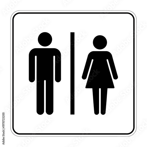 Restroom sign with male and female symbols on white background