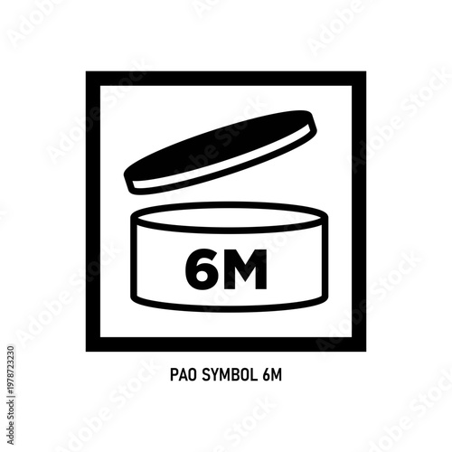 PAO Symbol 6M – Period After Opening 6 Months Open Jar Packaging Icon Vector