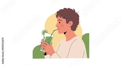 Man drinking fresh juice with straw