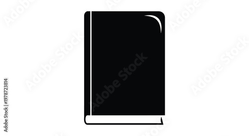A stark black silhouette of a closed book with slightly rounded corners presented against a white background silhouette