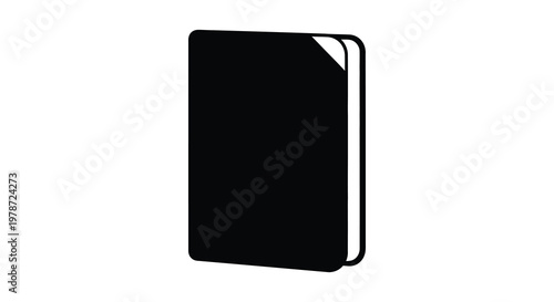 A stark black silhouette of a closed book with a slightly rounded spine and corner minimalist design silhouette
