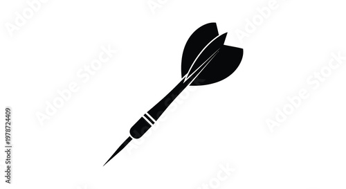 A strikingly simple depiction of a flying dart against a plain white background presented as a silhouette