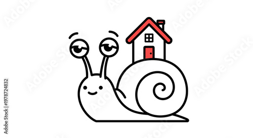 A smiling snail carrying a house.