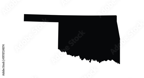 A stark black silhouette outlines the state of oklahoma against a plain white background