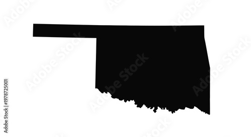 A stark black silhouette depicts the distinctive geographical shape of the state of oklahoma