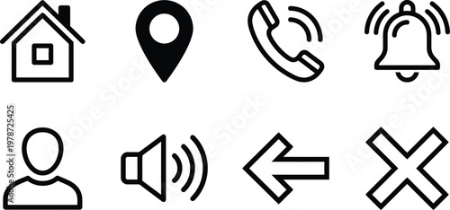 Collection of simple black line icons representing various concepts