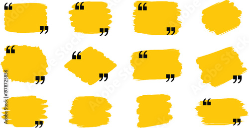 Collection of twelve yellow quote boxes with brush stroke texture quote box text box speech bubble quotation marks textured