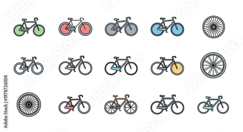 Bicycles in various colors and styles.