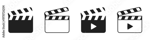 Four stylized icons depicting different video playback controls in a row isolated on white background, Vector, illustration