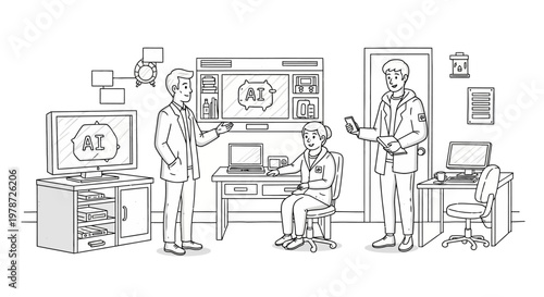 Business team discussing AI technology in office