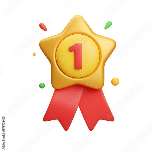 First place golden star medal award winner victory achievement champion success trophy prize recognition ribbon.