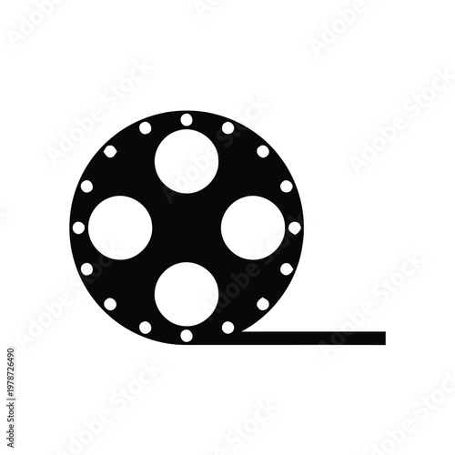 Film reel with four circular perforations for motion picture projection isolated on white background, Vector, illustration