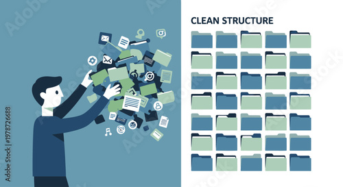 Businessman organizing digital files and documents