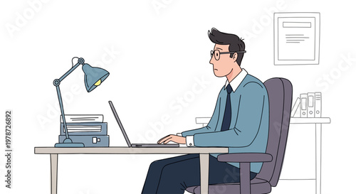 Businessman working on laptop at office desk