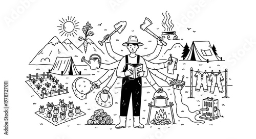Camping and outdoor activities vector illustration