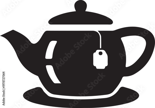 Black tea teapot, tea infuser, vector icon, kitchenware, tea set