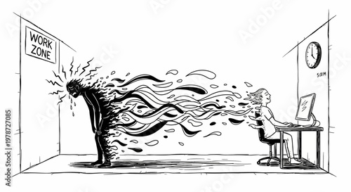 Cartoon illustration of stressed businessman in the office