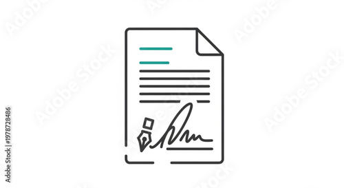 Contract document icon with signature line and lines for text on a white background