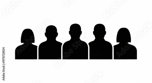 Obraz na płótnie Group of five people silhouettes in a row.