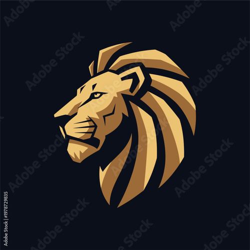 Golden Lion Head Illustration Profile.