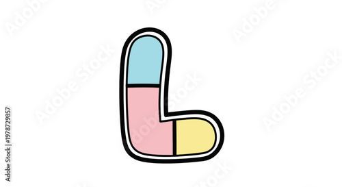 Colorful cartoon heart shaped capsule pill.