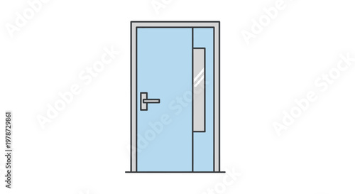 Light blue door with handle.