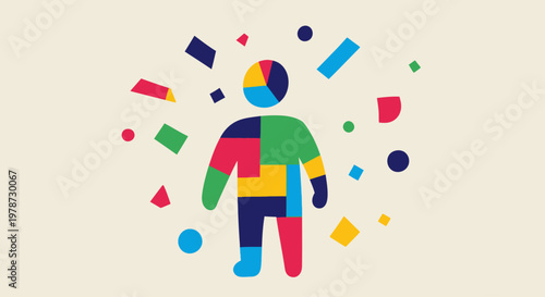 Colorful puzzle pieces forming a human figure