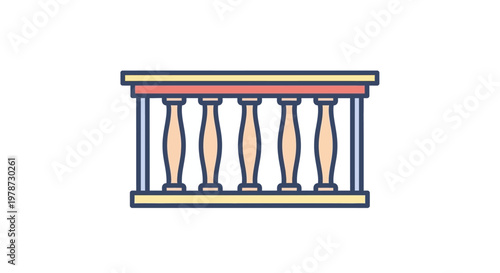 Colorful railing with ornate balusters.