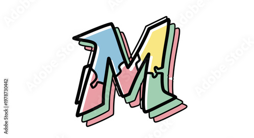 Colorful graffiti letter M symbol.