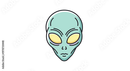 Cartoon alien head with yellow eyes.