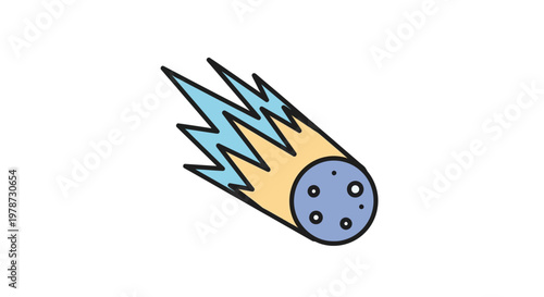 Cartoon Meteor with Blue Flames Moving.